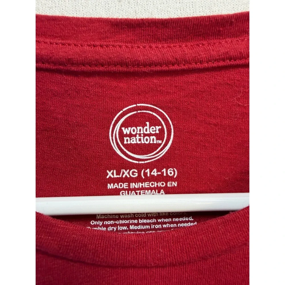Wonder Nation Girls Red Long Sleeve Crew Neck Tee Shirt XL 14-16 Solid Basic